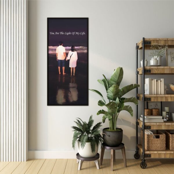 "Father and daughter embracing joyfully, titled 'You are the light of my life' on custom wall art frame."