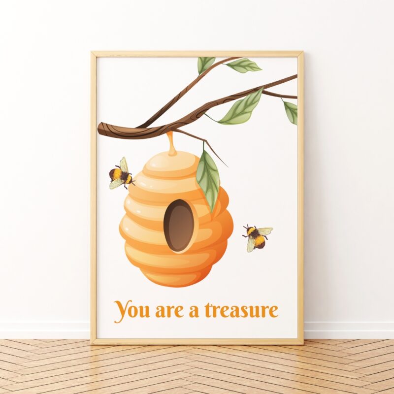 "Bees and beehive wall frame with 'You are a treasure' message""Motivational wall frame for home decor""Luxury wall frame with nature art style""Economic wall frame for budget-friendly home decor